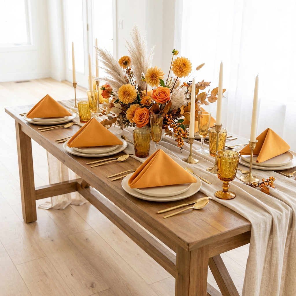 Premium Polyester Napkin Burnt Orange - Fall Table Setting