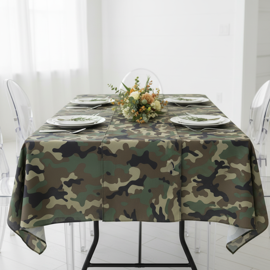 Camouflage Premium Polyester 60"x120" Rectangular Tablecloth.