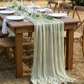 Premium Cheesecloth Table Runner 16FT x 25" - Sage Green in Outdoor Reception.