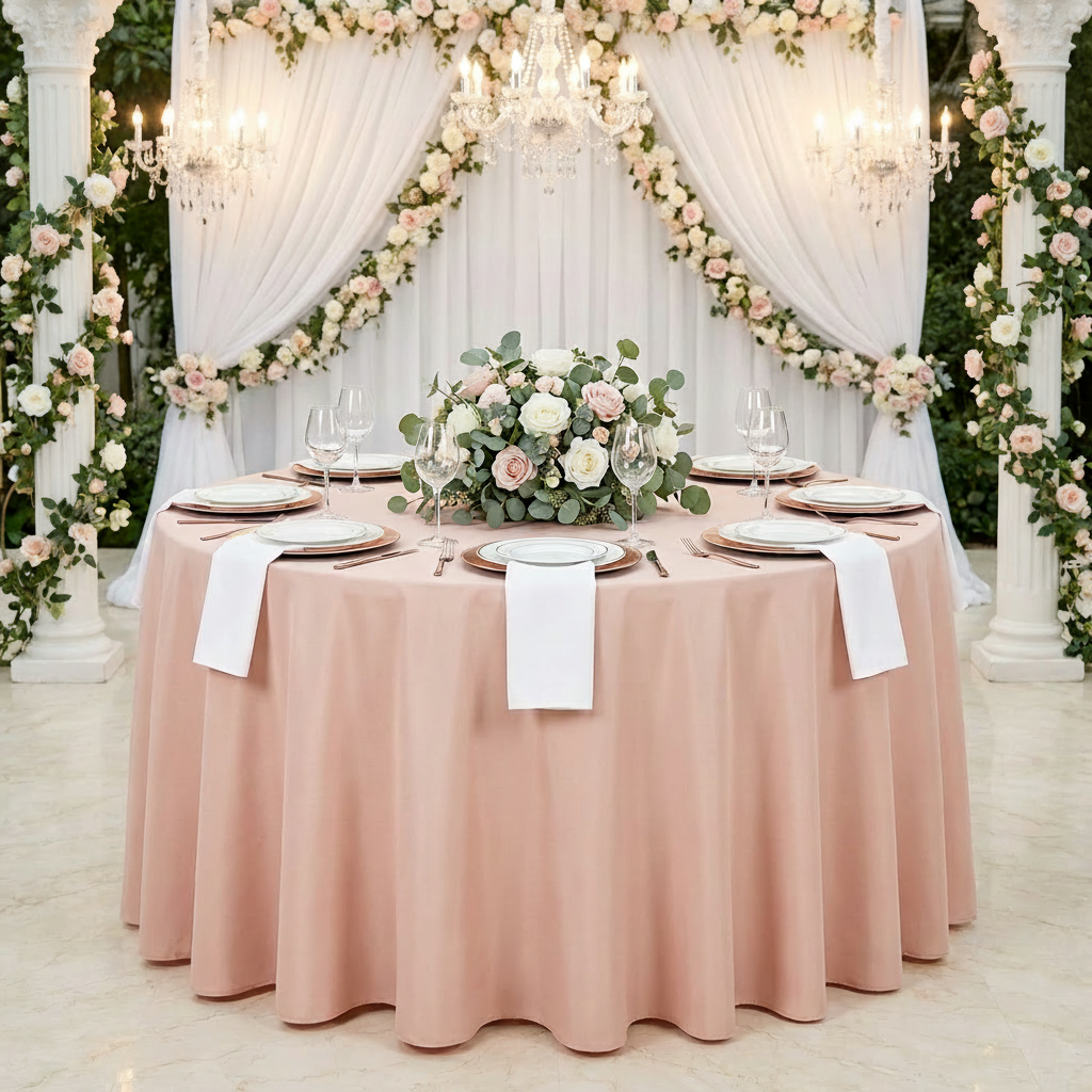 Premium Polyester 108" Round Tablecloth - Blush Front View