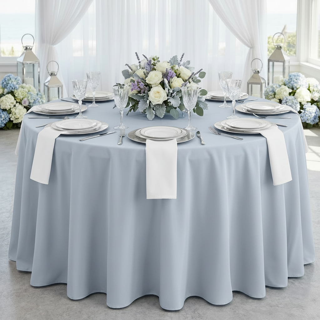 Premium Polyester 108" Round Tablecloth - Dusty Blue Front View
