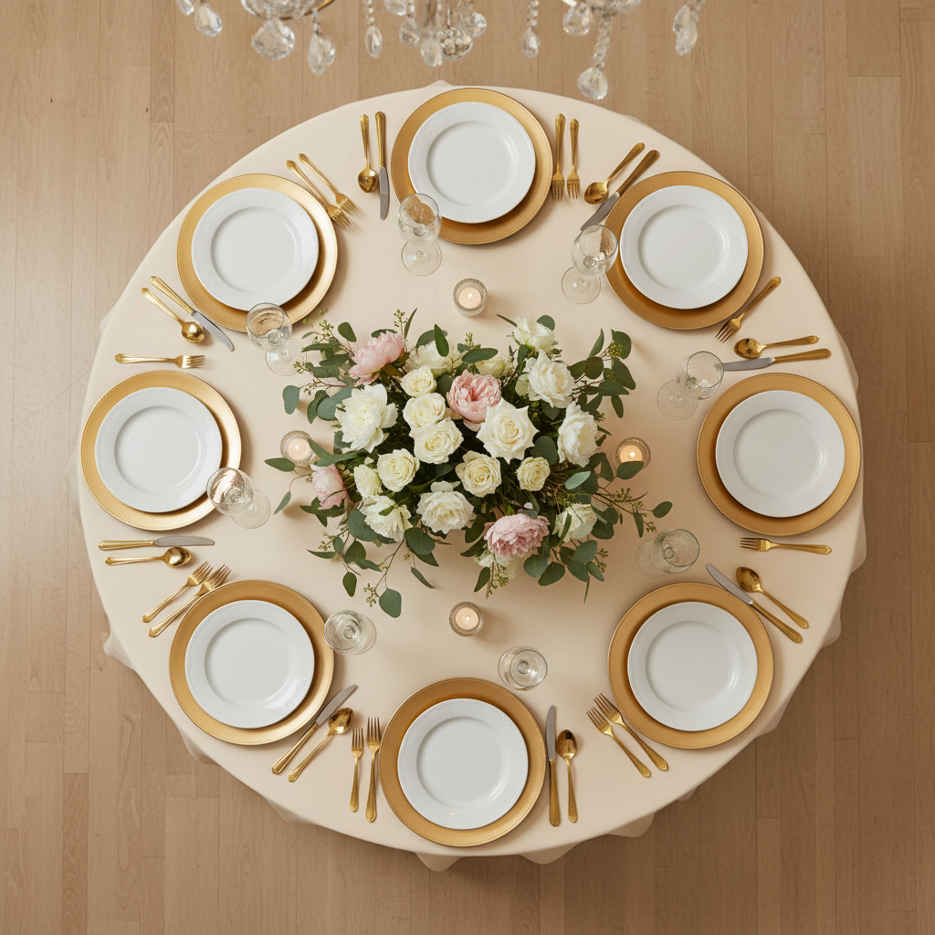 Premium Polyester 108" Round Tablecloth - Nude Bird's Eye View