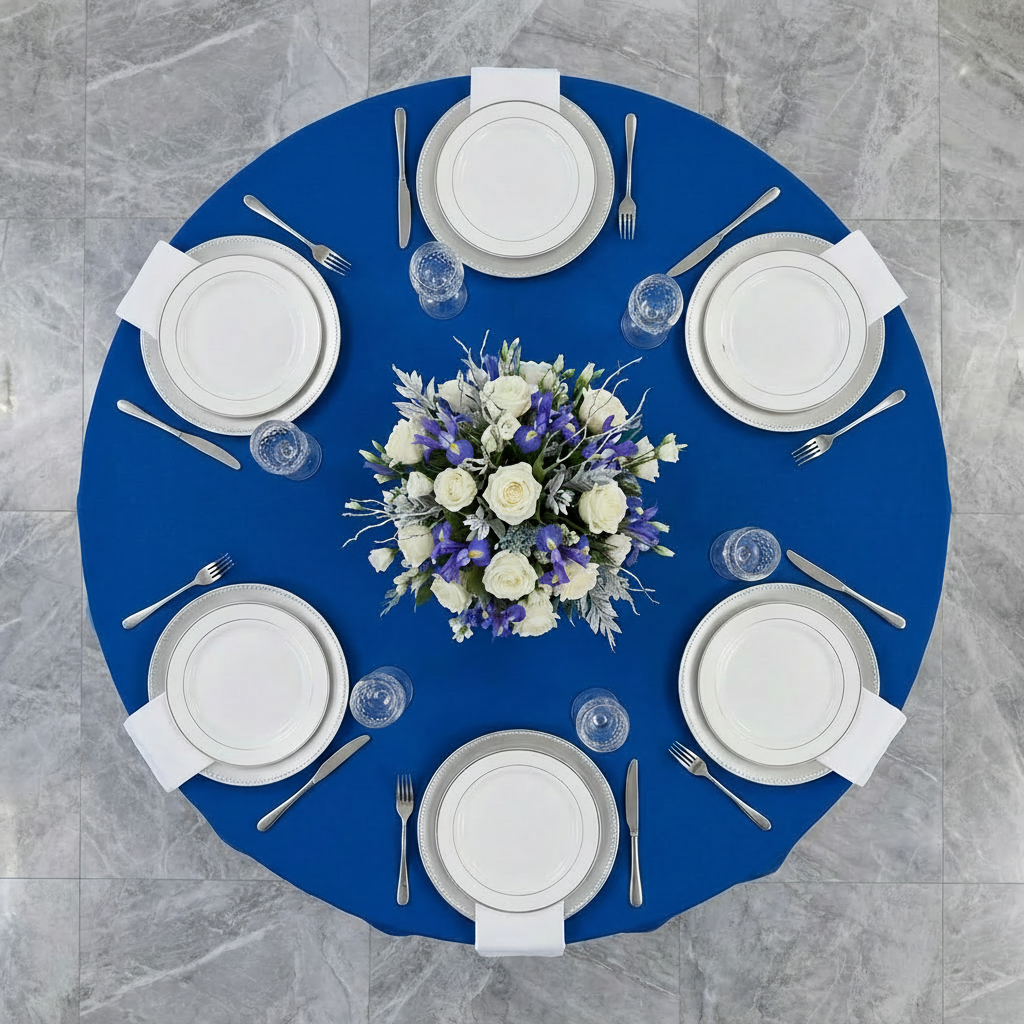 Premium Polyester 108" Round Tablecloth - Royal Blue Bird's Eye View