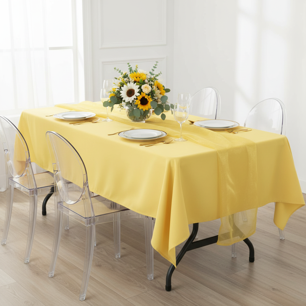 60"x120" Rectangular Premium Polyester Tablecloth - Canary Yellow.
