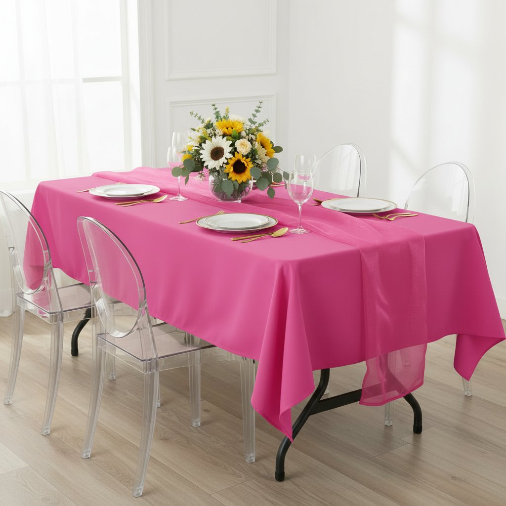 60"x120" Rectangular Premium Polyester Tablecloth - Fuchsia.