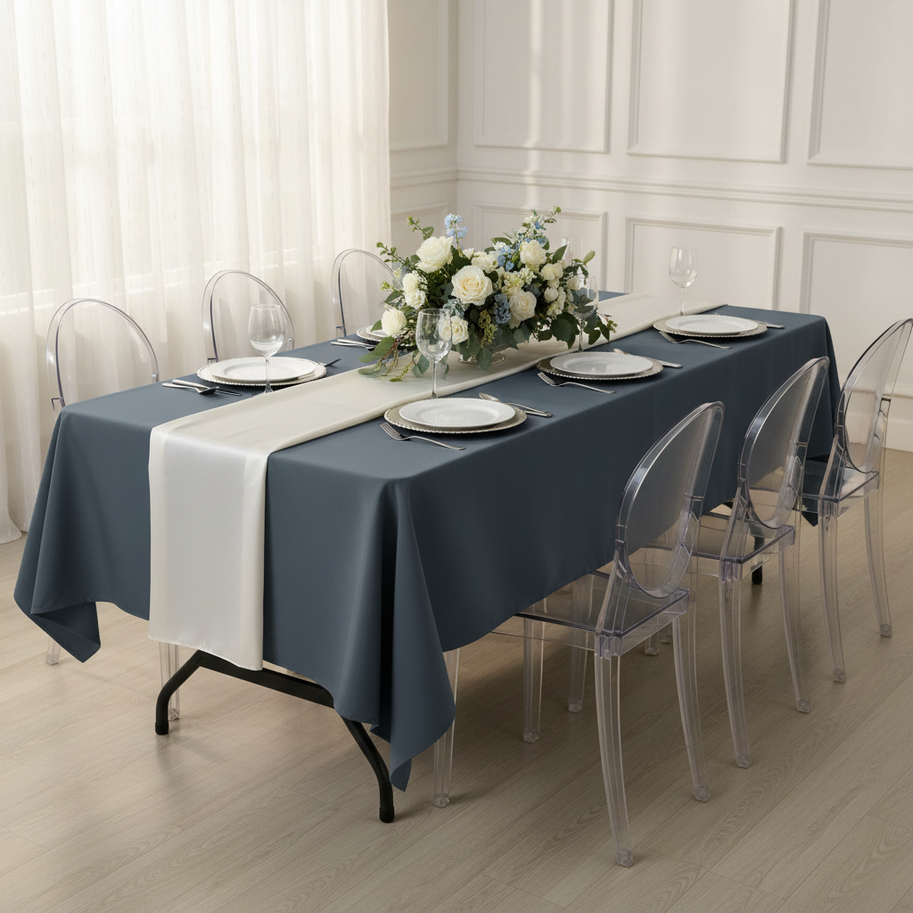 60"x120" Rectangular Premium Polyester Tablecloth - Pewter.