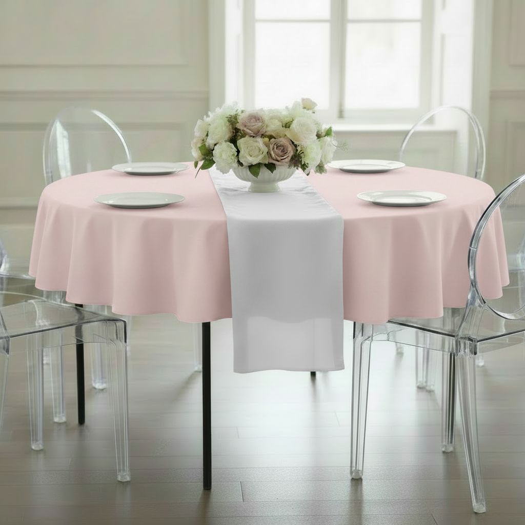 Premium Polyester 90" Round Tablecloth - Pastel Pink.