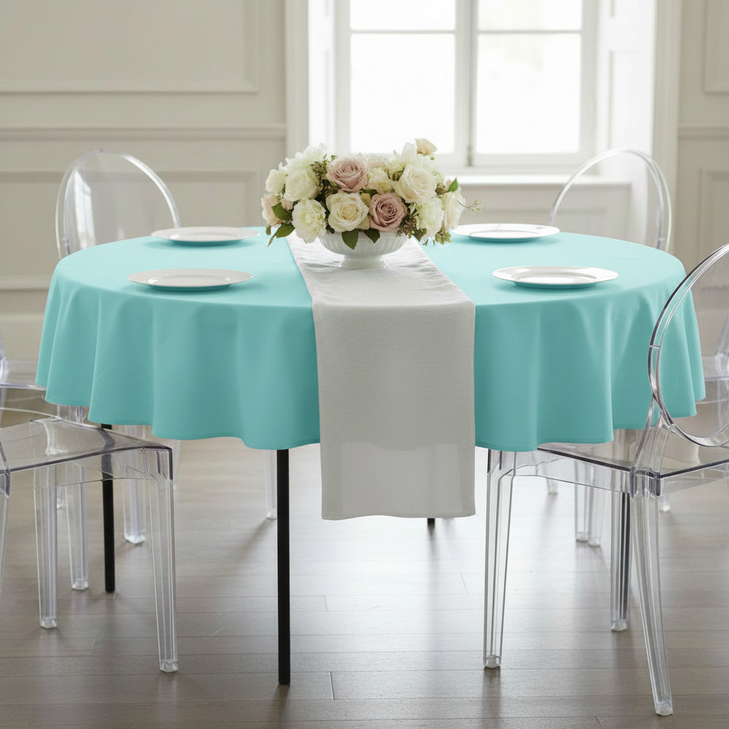 Premium Polyester 90" Round Tablecloth - Turquoise.