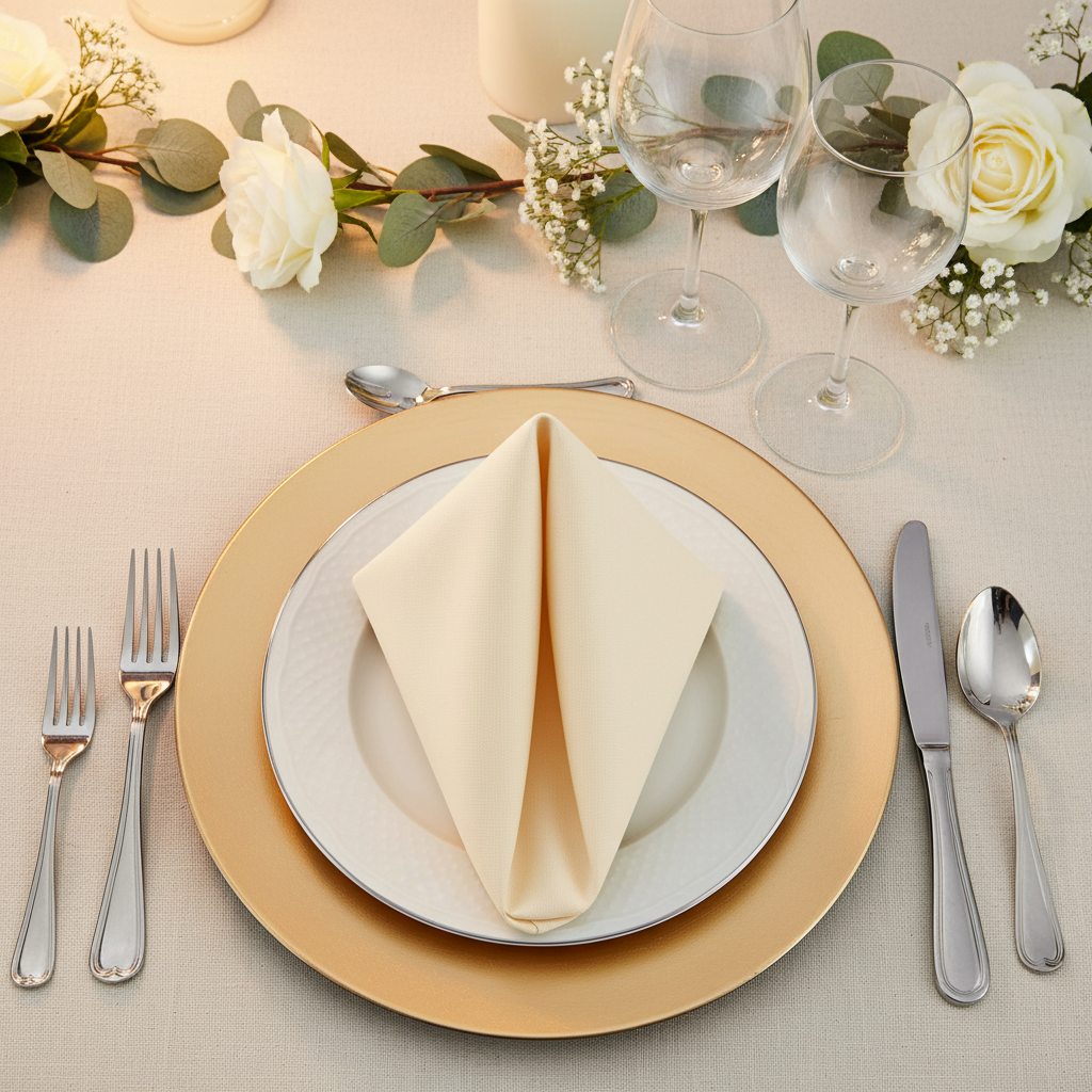 Premium Polyester Napkin 20"x20" - Nude in Flat Lay View.