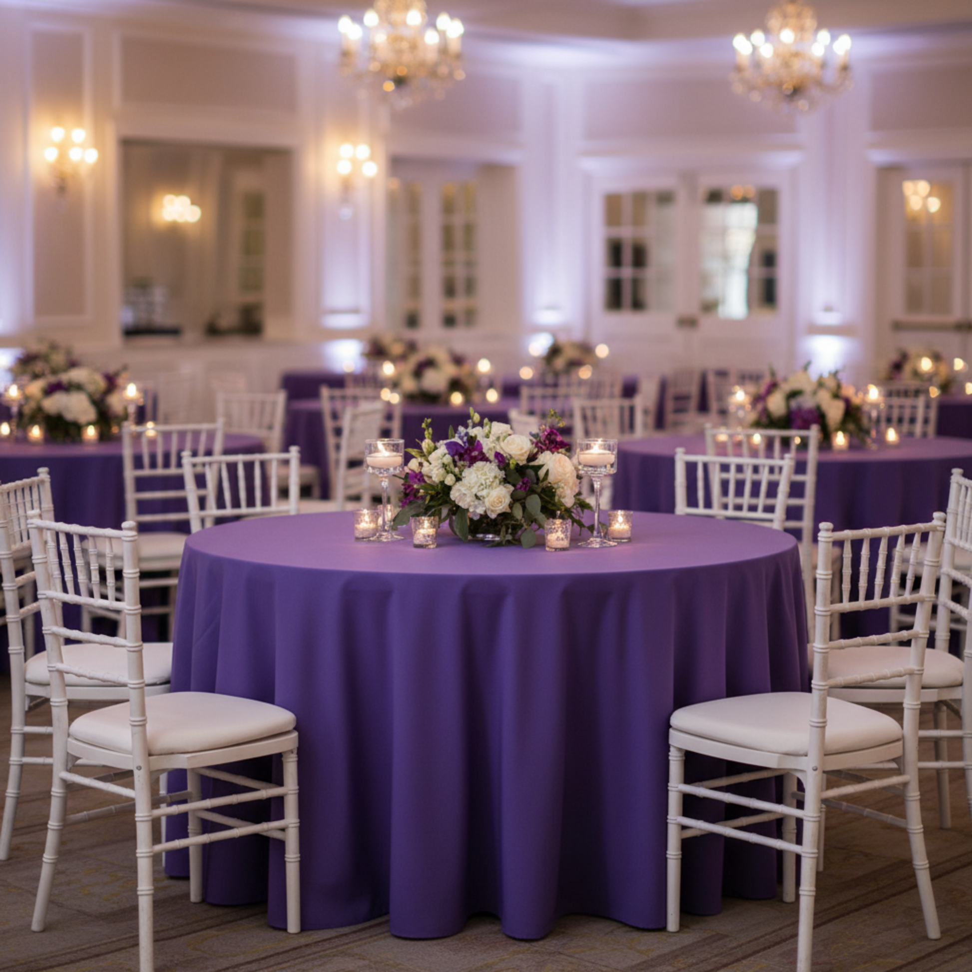 Purple 120 Round Premium Polyester Tablecloth Indoor Wedding Reception