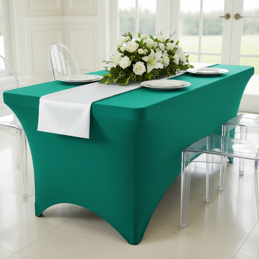 Rectangular 6 FT Spandex Table Cover - Emerald Green.