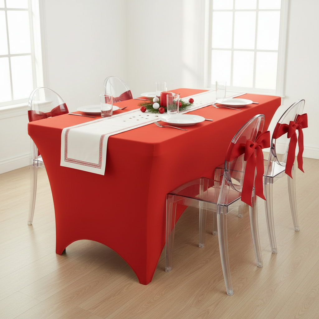 Rectangular 8 FT Spandex Table Cover - Red.