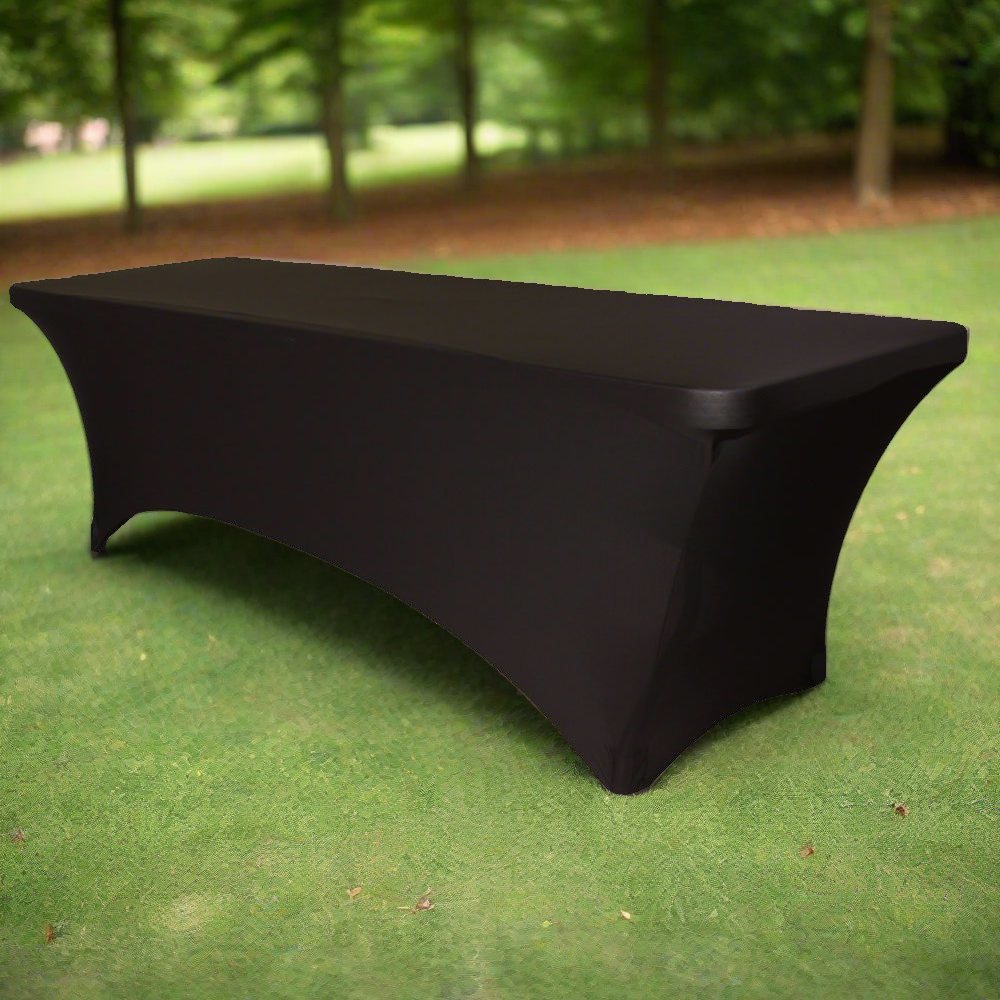 thumbnail image 2 of 2-Pack 6FT Black Spandex Fitted Rectangular Table Covers - Stretchable & Wrinkle Resistant 2 of 6