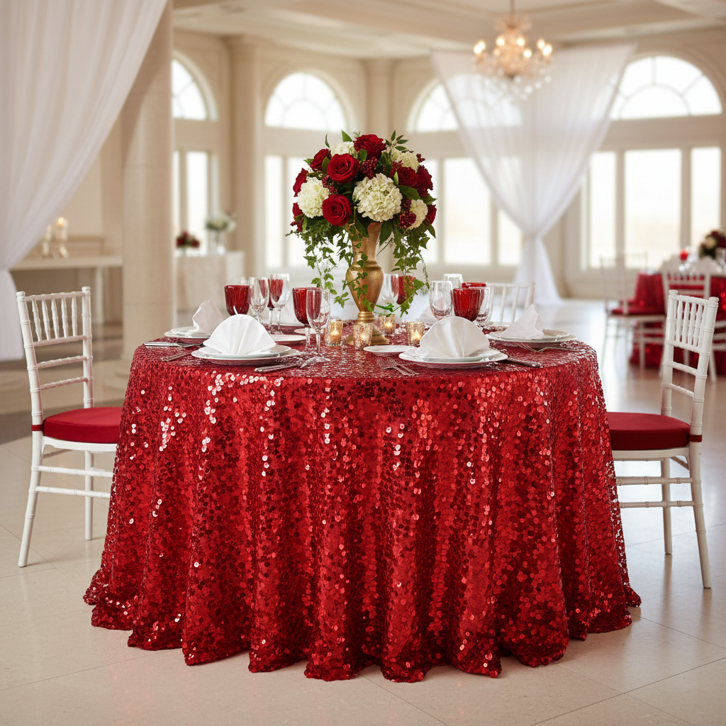 Red Large Payette Sequin Tablecloth - Environmental Mockup