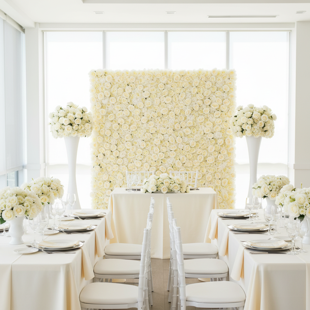 Roll Up Flower Wall Backdrop 8ft x 4ft - Ivory - CV Linens™