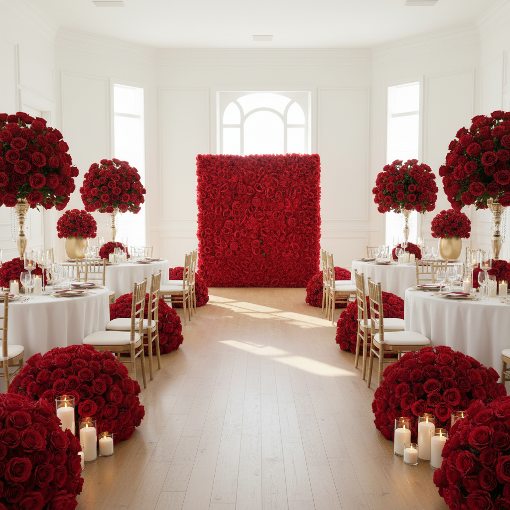 Roll Up Flower Wall Backdrop 8ft x 4ft - Red.
