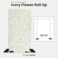 Roll Up Flower Wall Backdrop 8ft x 4ft Ivory infographic showing pipe set sold separately