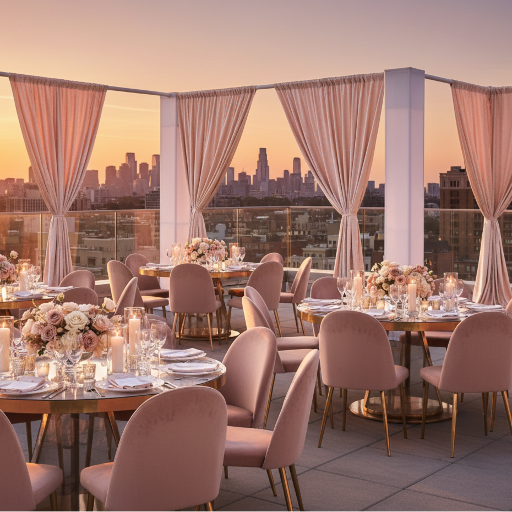 Rooftop Terrace – Blush Velvet Drape