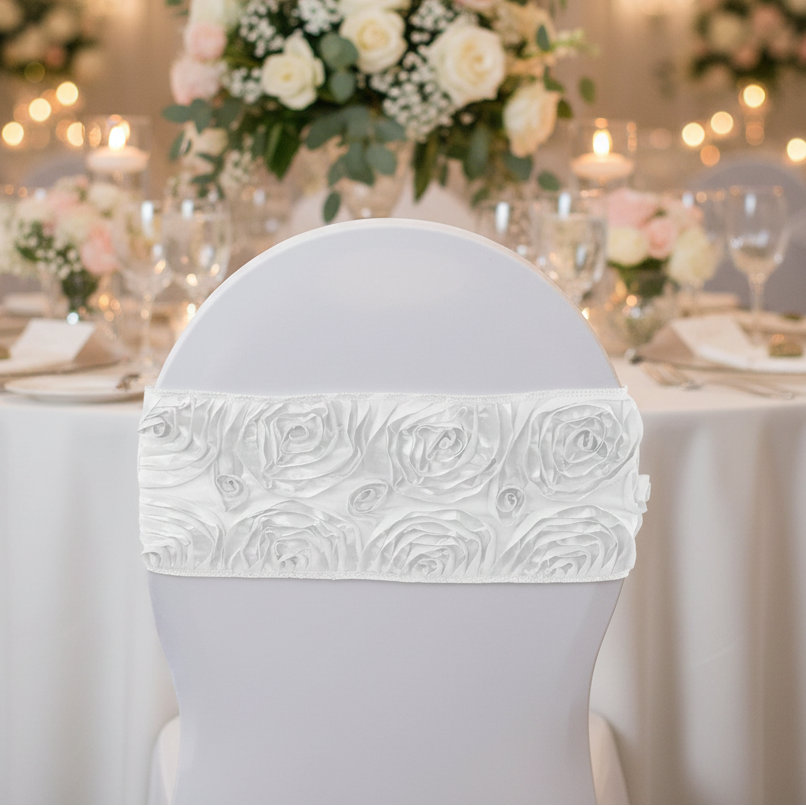 Rosette Spandex Chair Sash Band - White Mockup