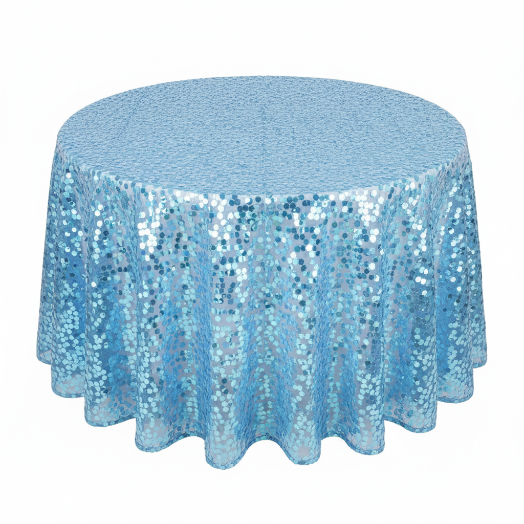 Round 120" Baby Blue Large Payette Sequin Tablecloth