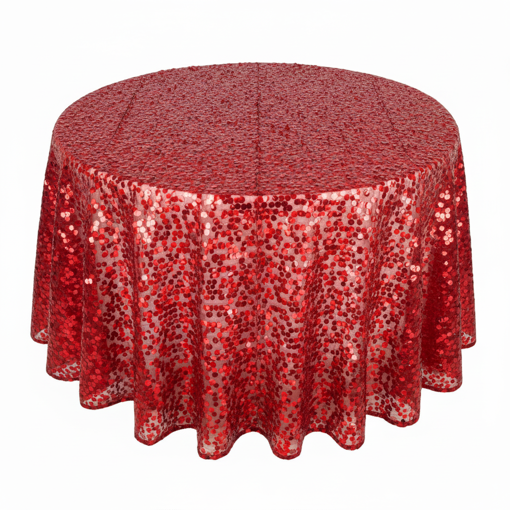 Round 120" Red Large Payette Sequin Tablecloth