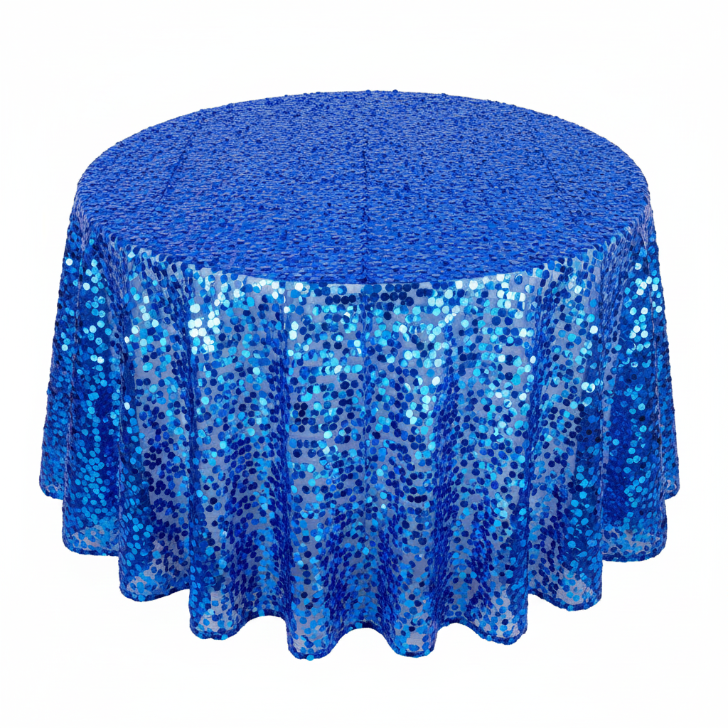Round 120" Royal Blue Large Payette Sequin Tablecloth