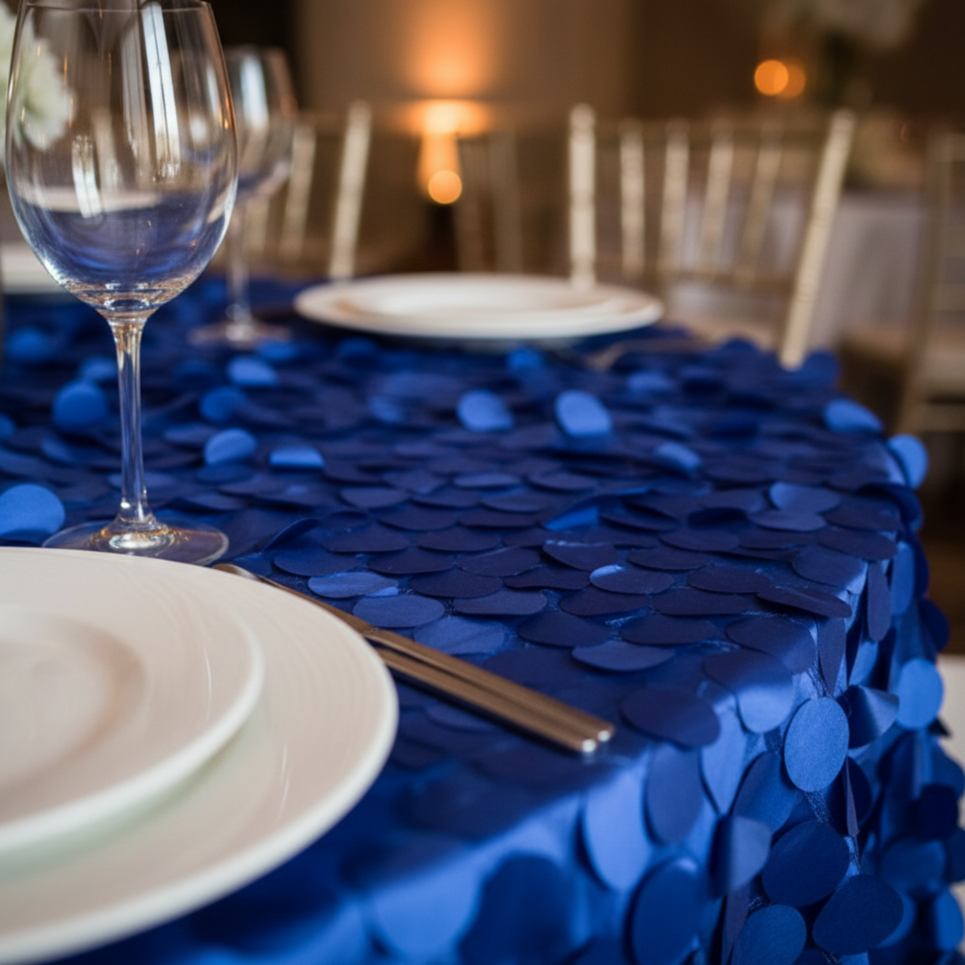 120 Round Royal Blue Petal Circle Taffeta Tablecloth