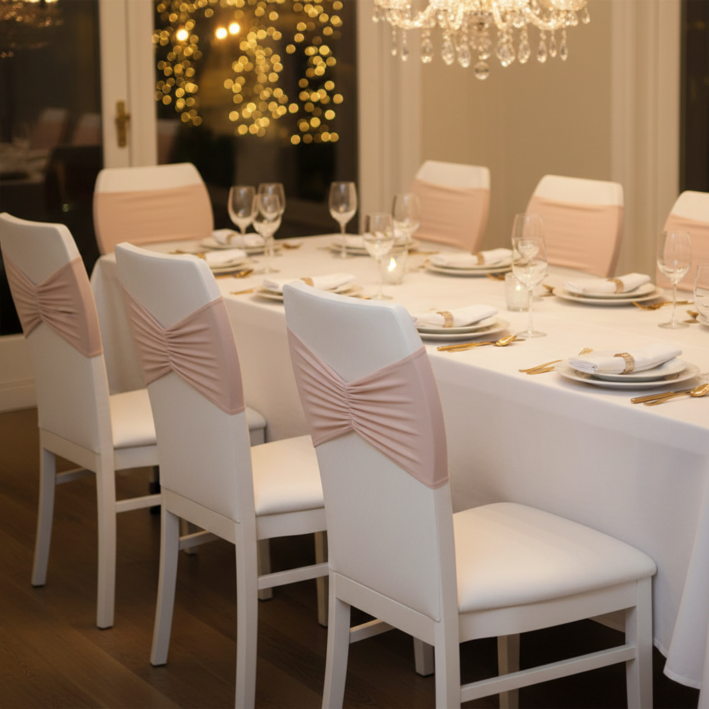Ruffled Spandex Chair Band - Blush/Rose Gold.