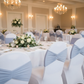 Ruffled Spandex Chair Band - Dusty Blue in Wedding Indoor Reception.
