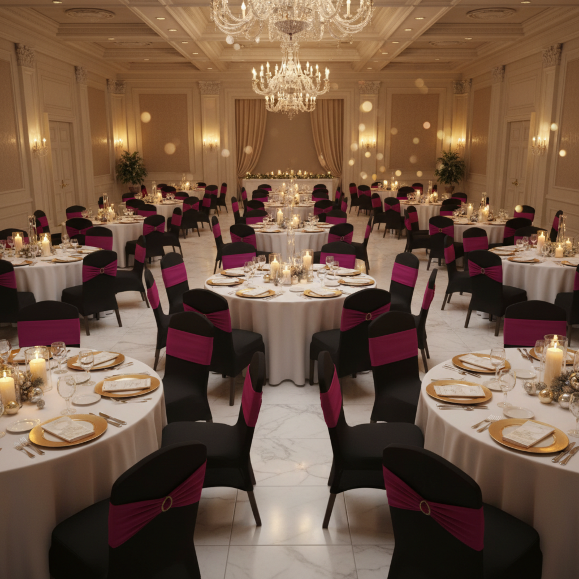 Ruffled Spandex Chair Band Fuchsia - Holiday Event