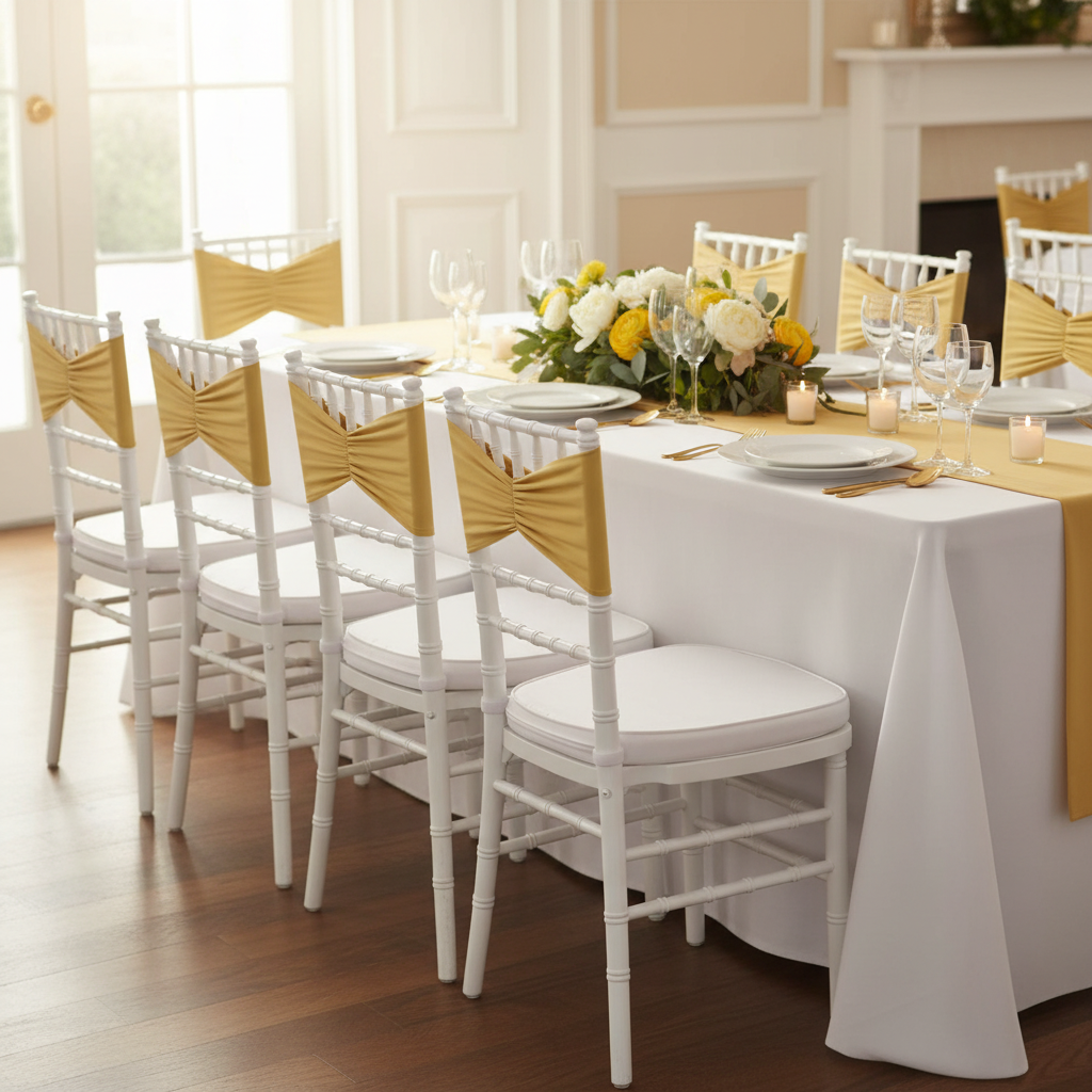 Ruffled Spandex Chair Band - Gold.