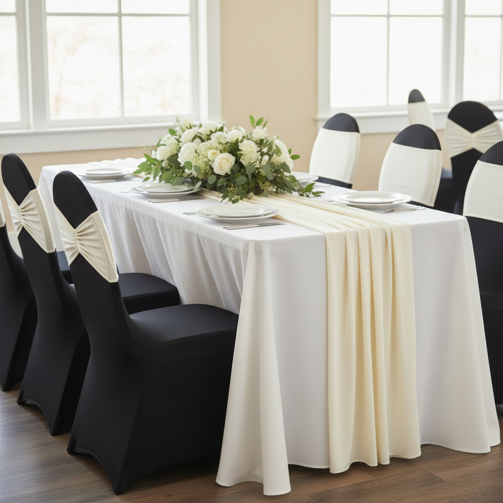 Ruffled Spandex Chair Band - Ivory.