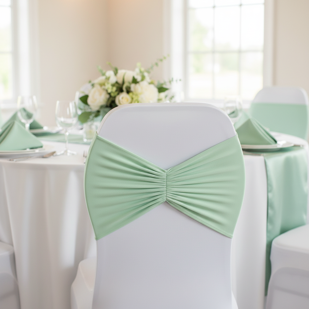 Ruffled Spandex Chair Band - Mint Green.