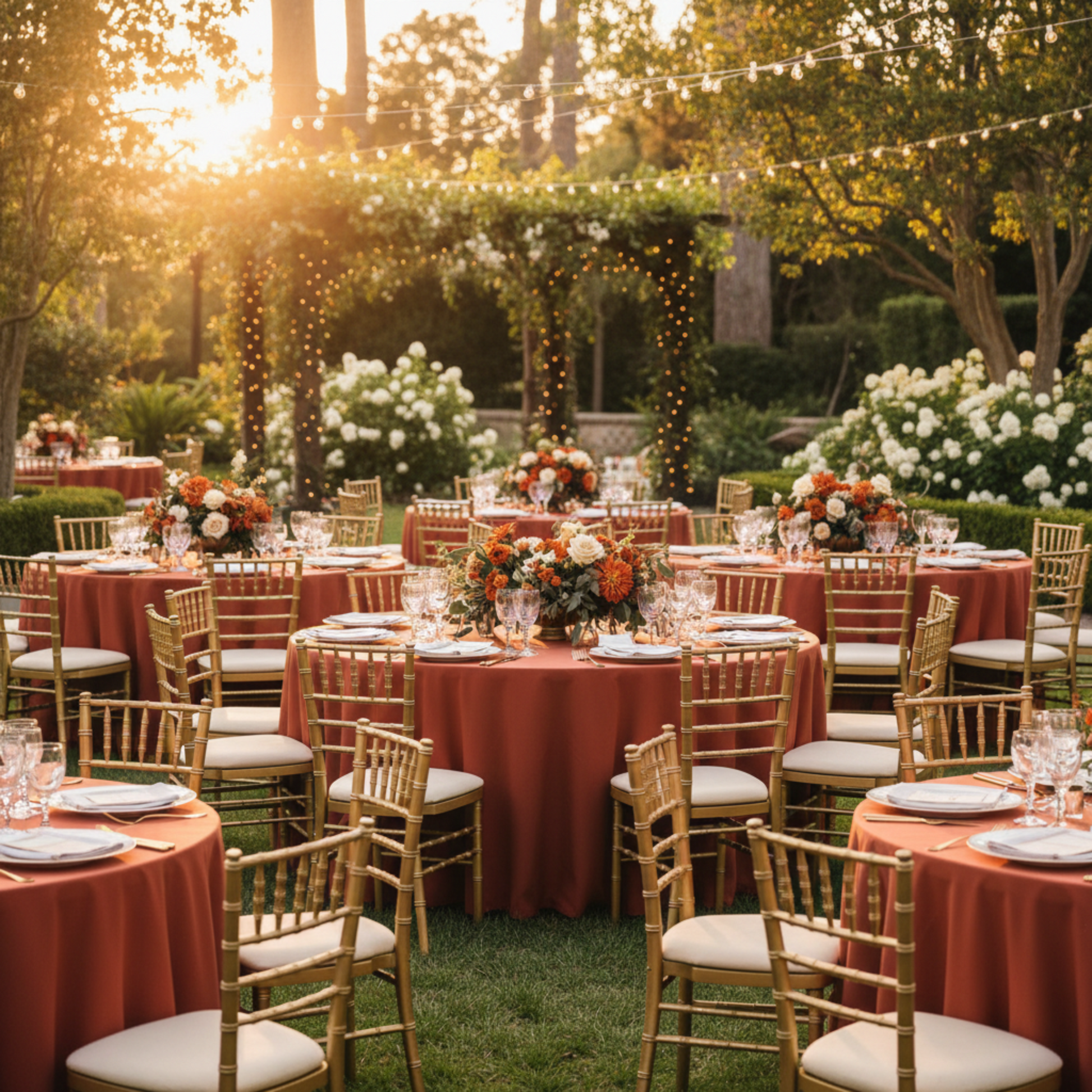 Rust 120 Round Premium Polyester Tablecloth – Outdoor Wedding Reception