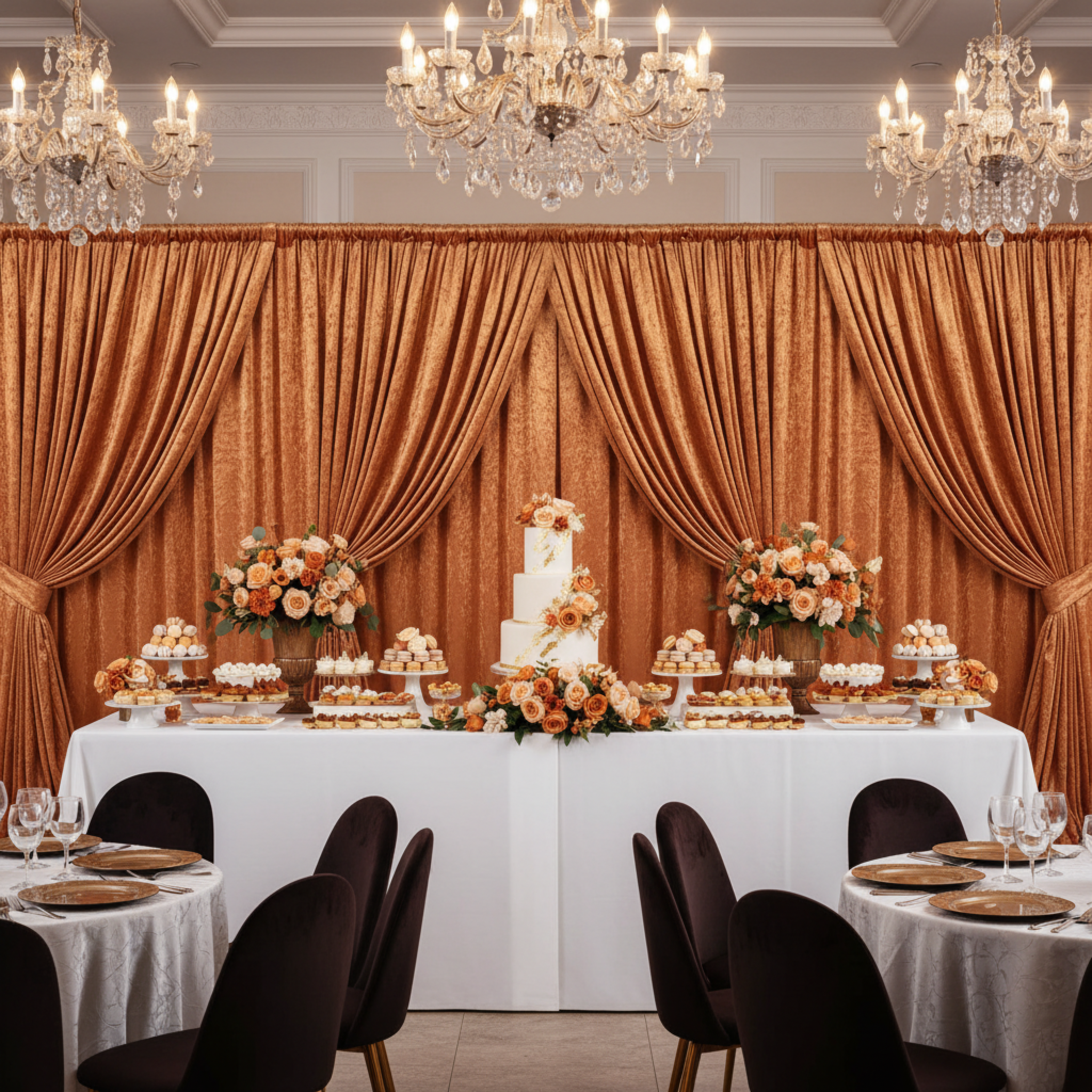 Rust Velvet Drape - Quinceañera Dessert Table