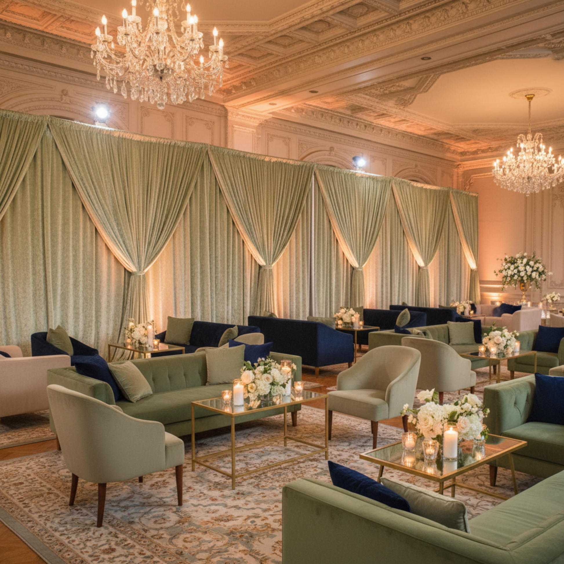 Sage Green 10ft Velvet Drape – Cocktail Lounge