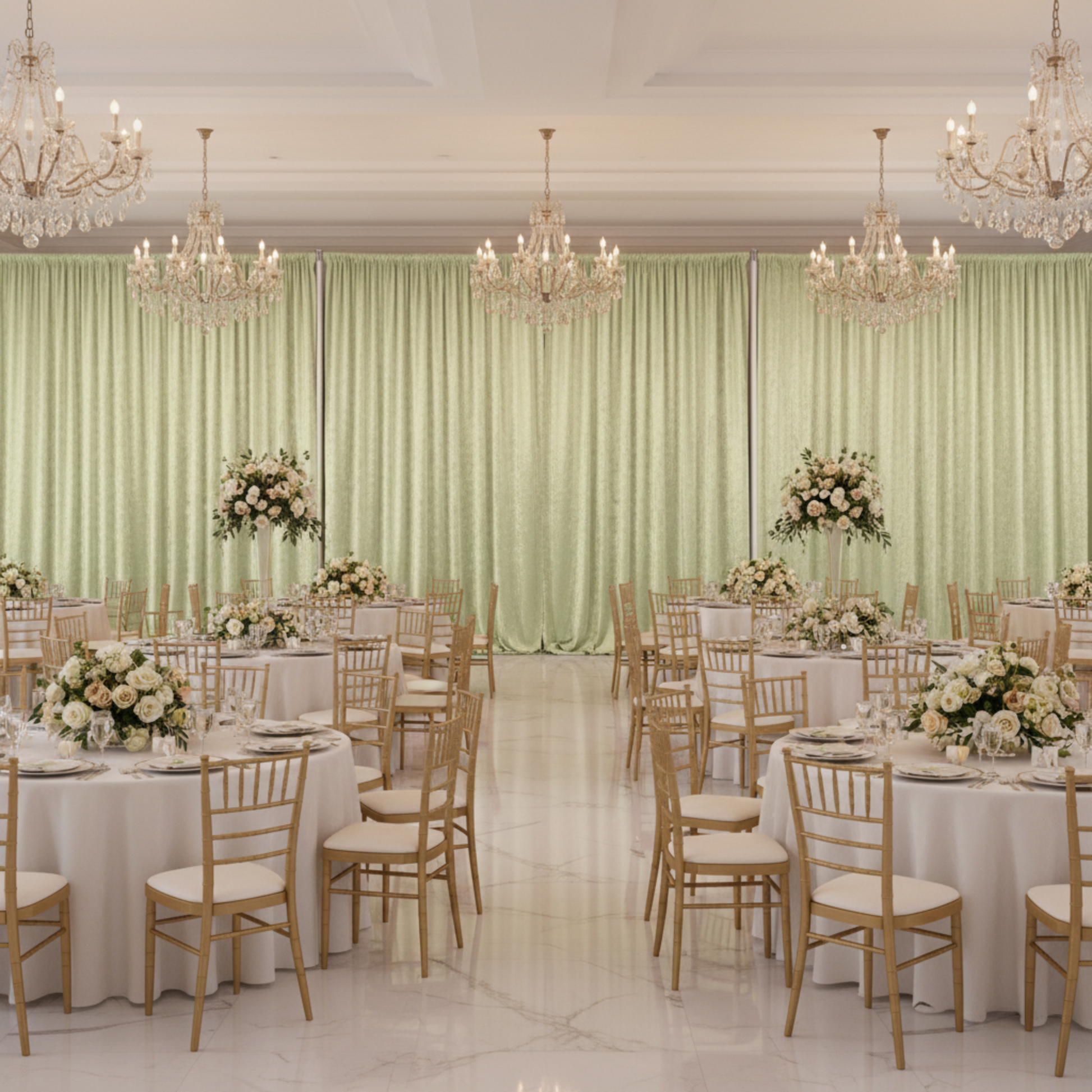 Sage Green 10ft Velvet Drape – Wedding Reception