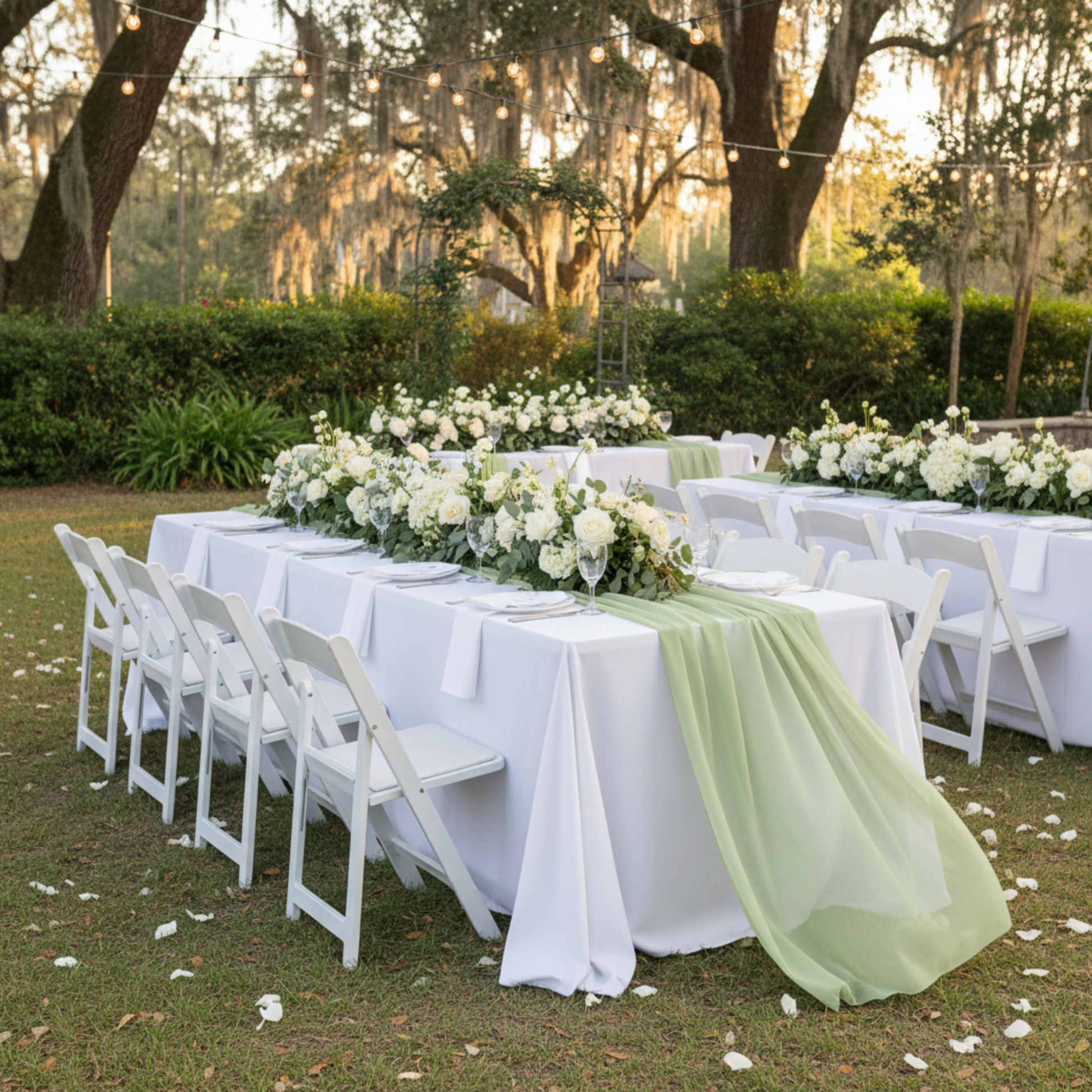 Sage Green Chiffon Runner – Outdoor Banquet Table