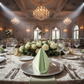 17"x17" Premium Polyester Napkin - Sage Green with Chiavari Gold Chairs.