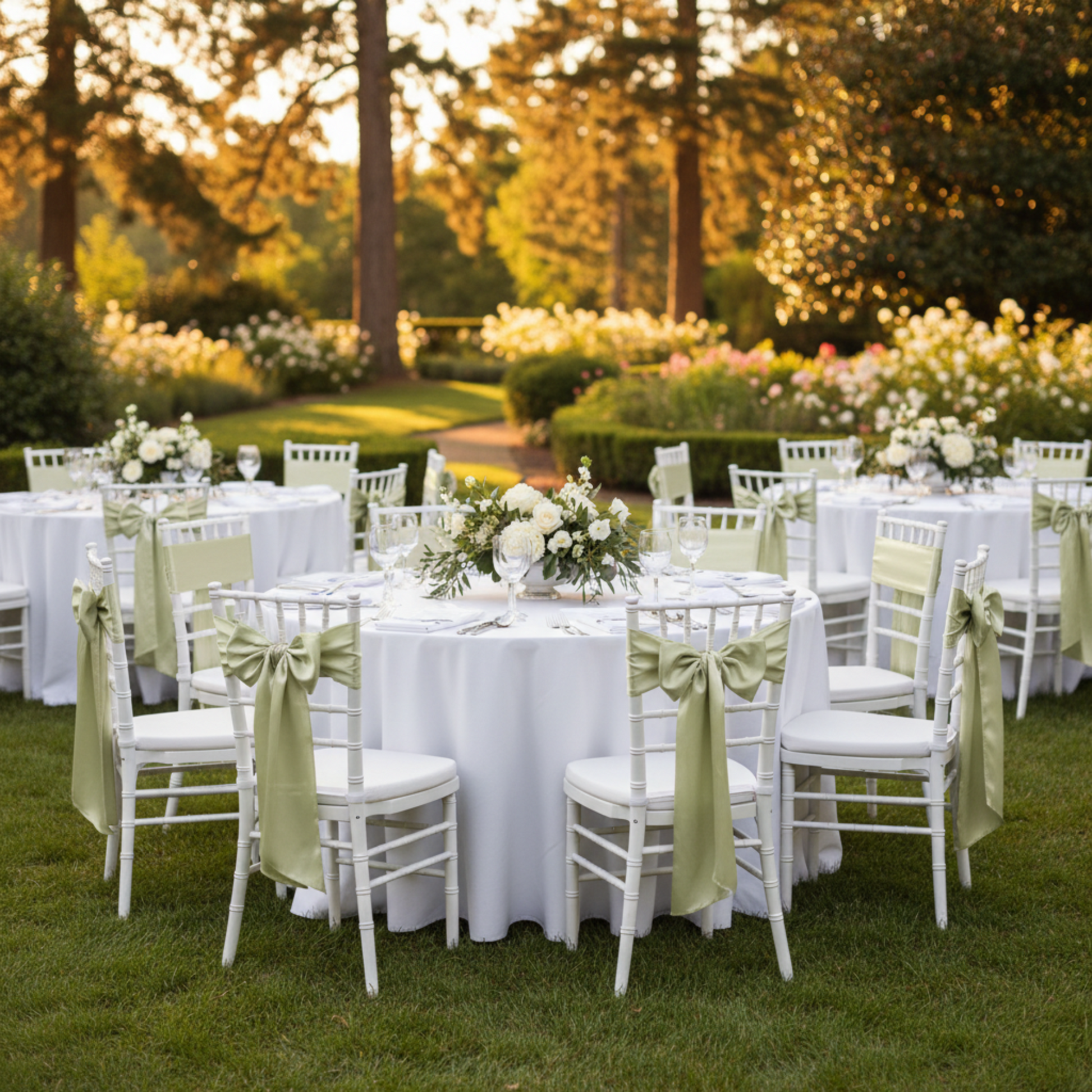 Sage Green Satin Chair Sash – Outdoor Wedding Reception
