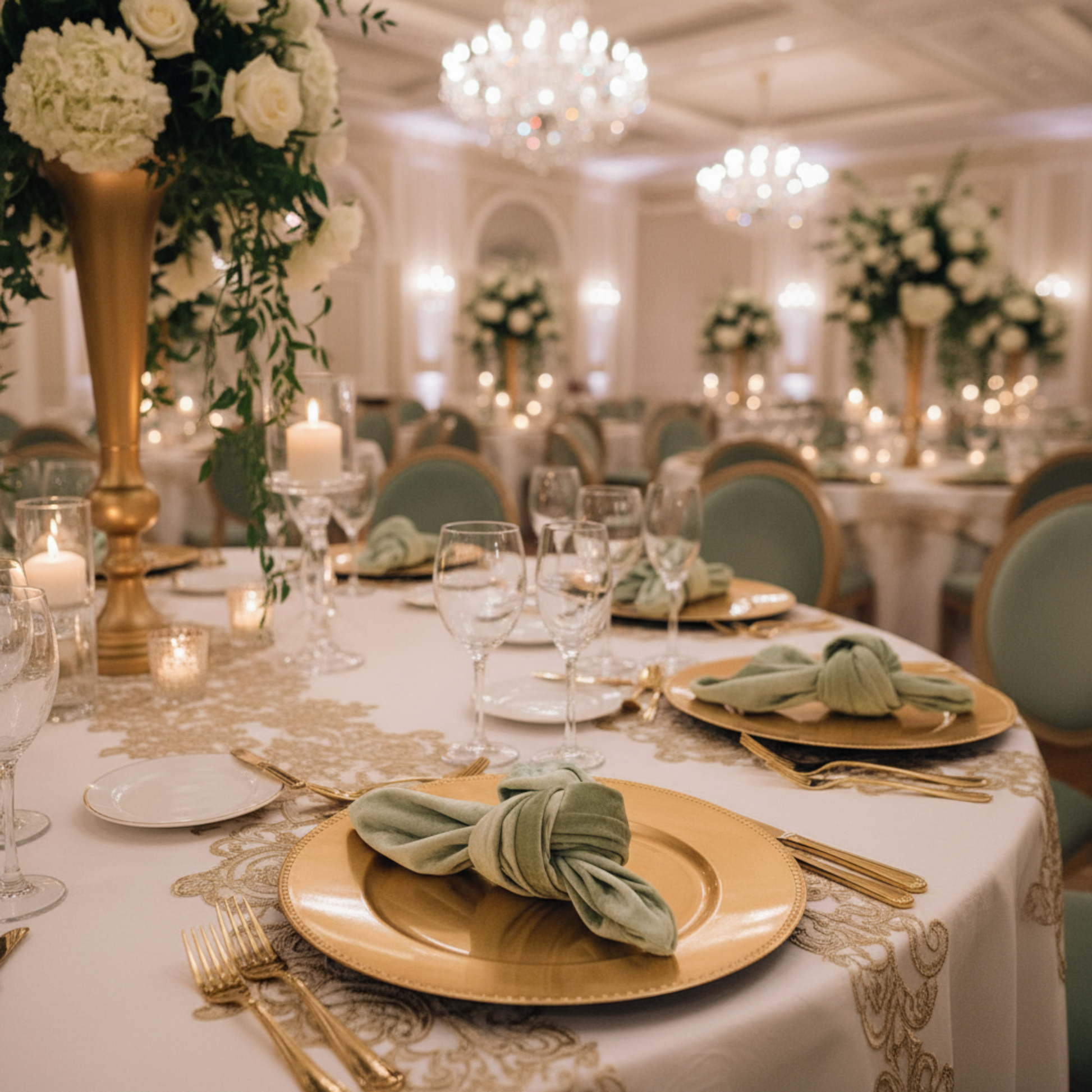 Sage Green Velvet Napkin – Soft Knot Fold Ballroom