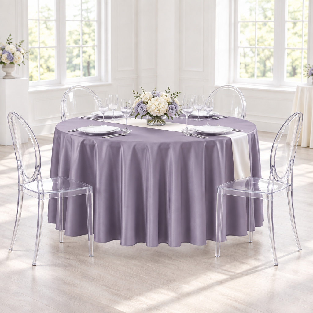 Satin 108" Round Tablecloth - Victorian Lilac/Wisteria.