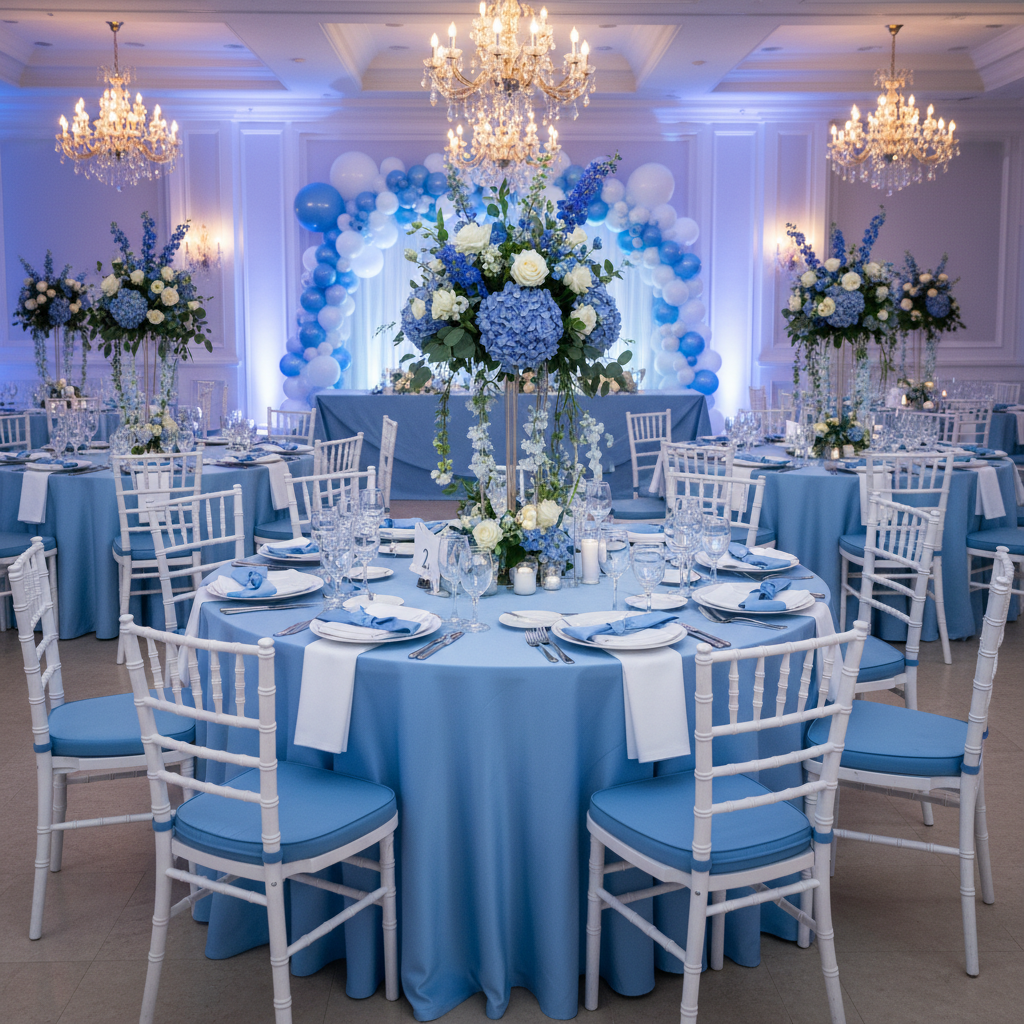 Satin 120" Round Tablecloth - Cornflower/Serenity.