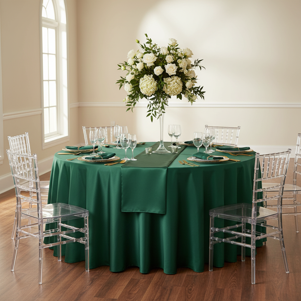 Satin 120" Round Tablecloth - Forest Green.