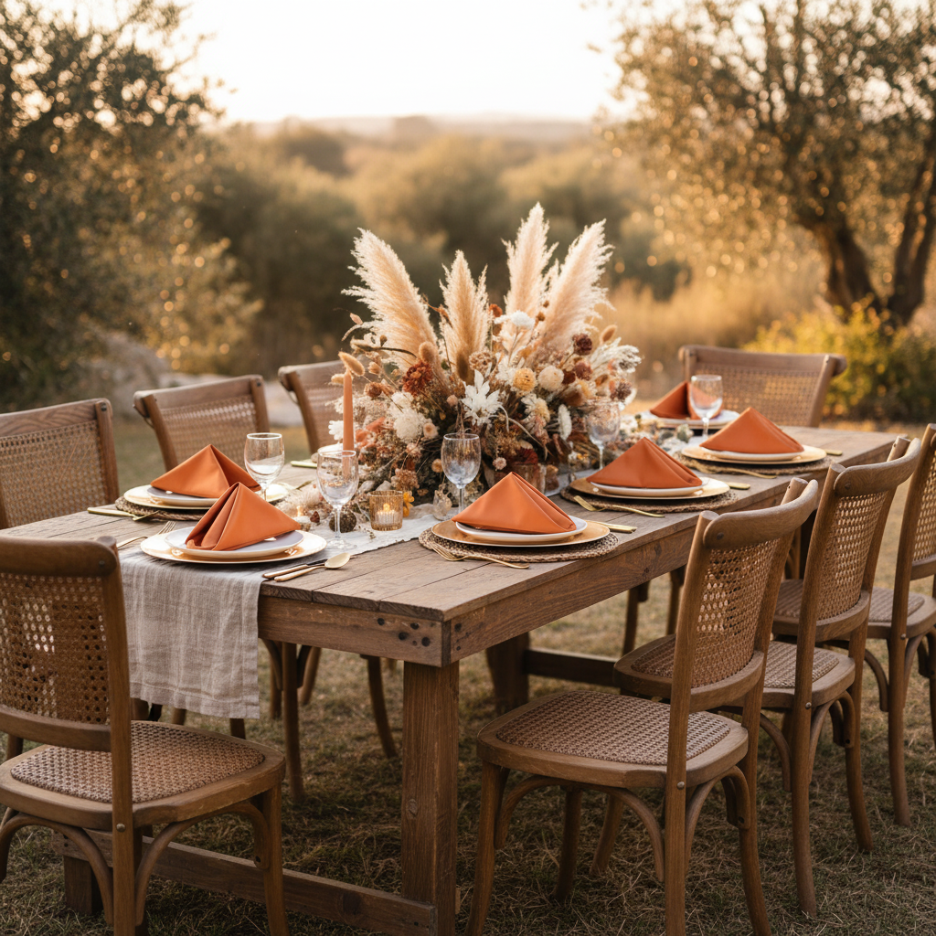 Satin Napkin 20"x20" - Burnt Orange in Boho Reception.