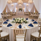 Satin Napkin 20"x20" - Navy Blue with Chiavari Gold Chairs.