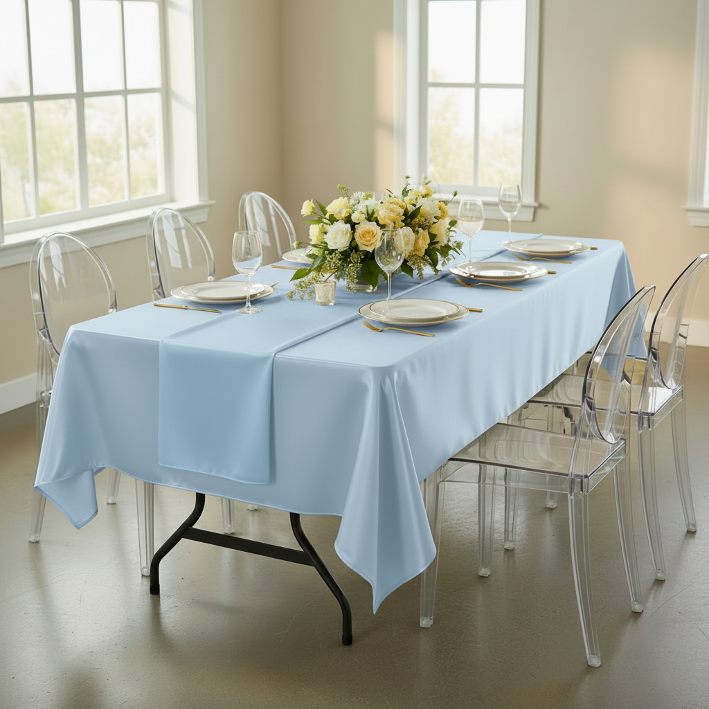 Satin Rectangular 60"x120" Tablecloth - Baby Blue.