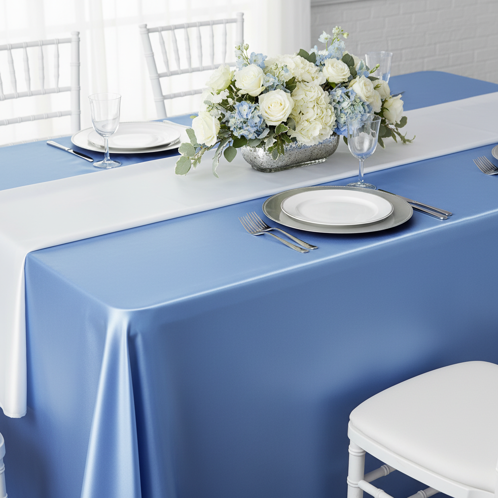 Satin Rectangular 90"x132" Tablecloth - Cornflower/Serenity.