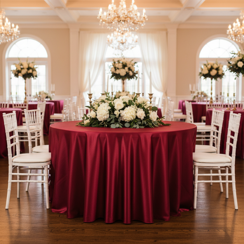 Satin Round Tablecloth Red Wedding Reception