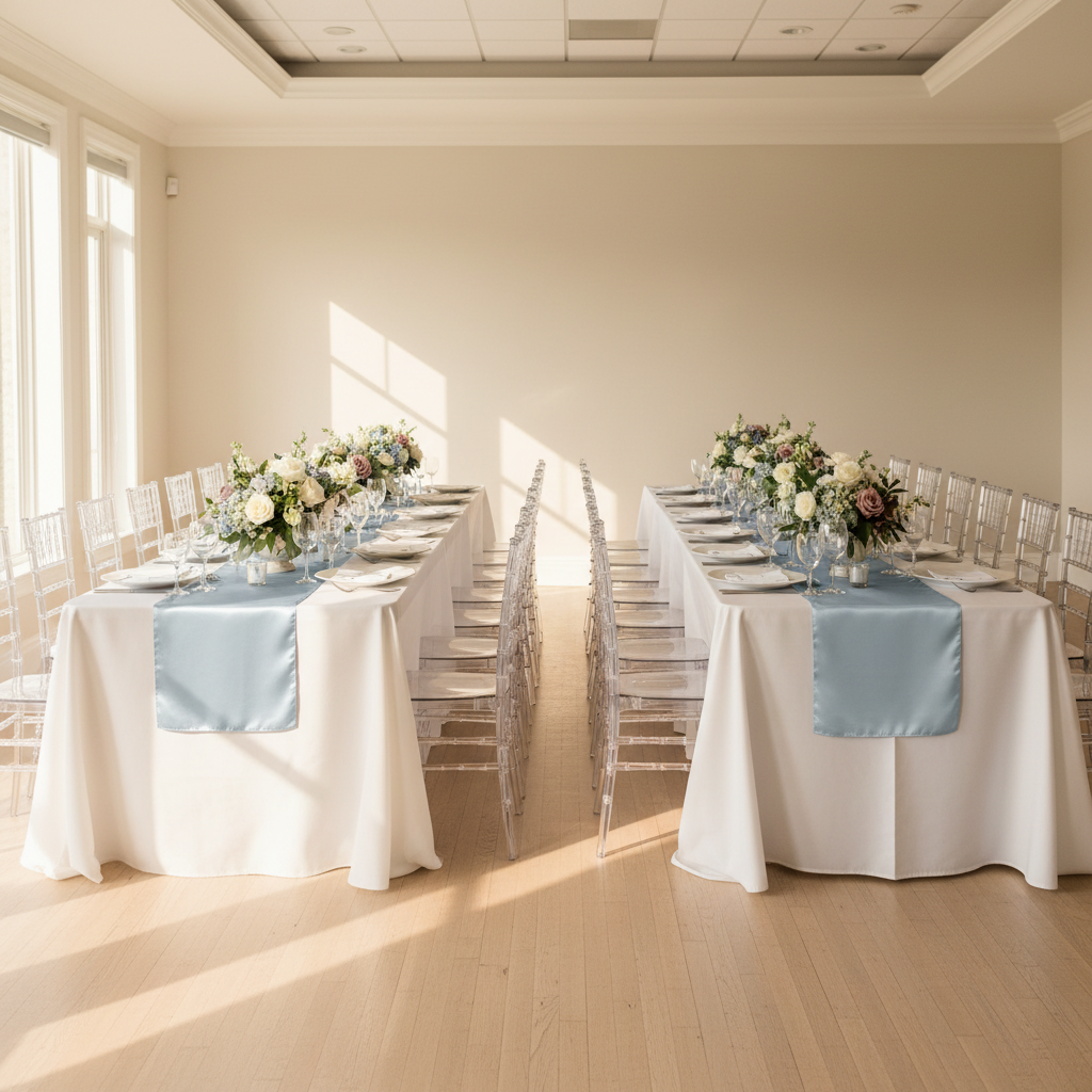 Satin Table Runner - Dusty Blue.